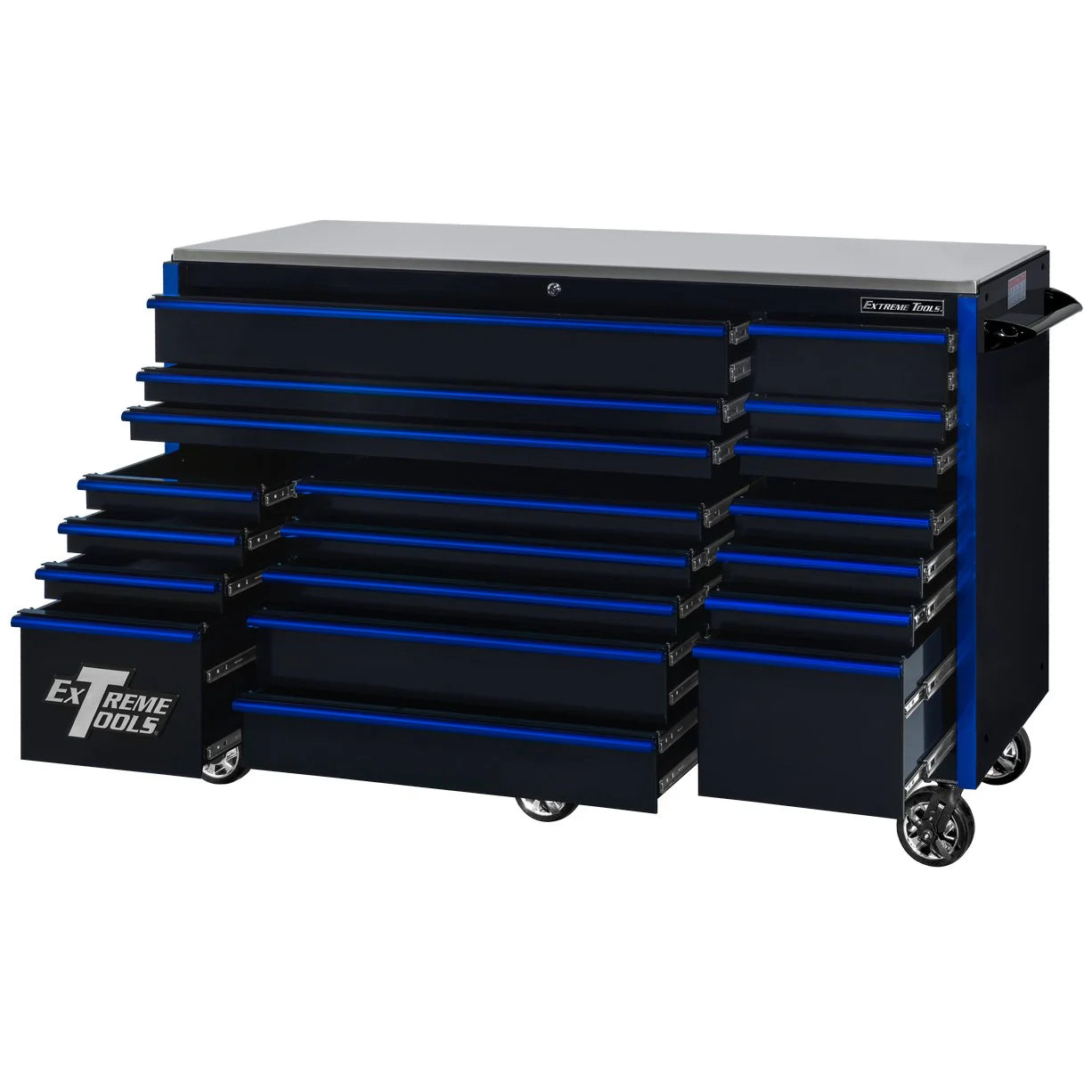 Extreme Tools RX250 Series 72-in x 30-in Roller Cabinet a?? 19-Drawer a?? 250 lb Drawer Slides
